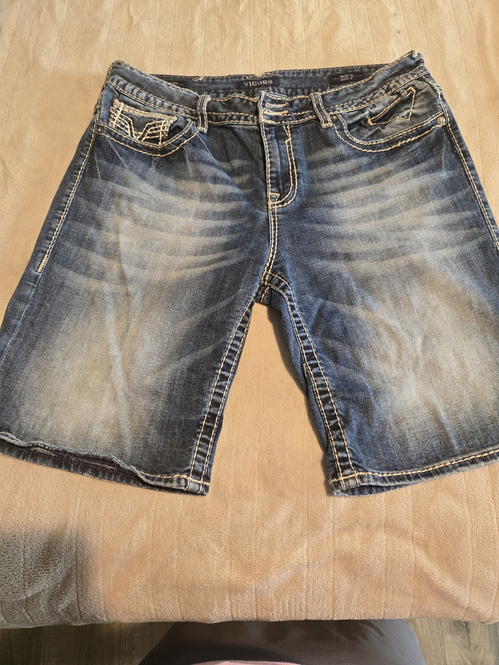 Vigoss Faded Blue Distressed Denim Bermuda Shorts